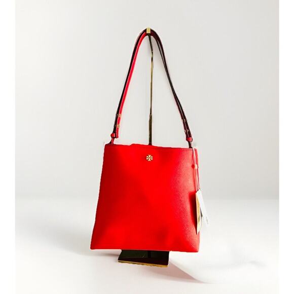 Tory Burch Handbags - NWT Tory Burch Emerson Bucket Bag Red Saffiano Leather Bearberry Crossbody
